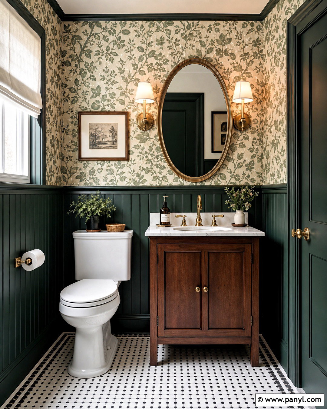 Dark Green Bathroom Wainscoting With Wallpaper - 20 dark green bathroom ideas