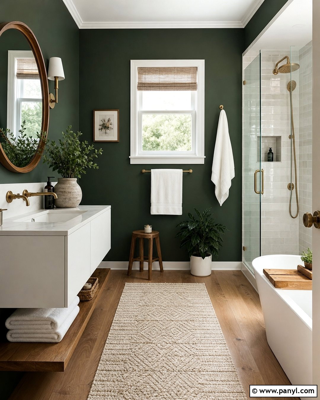 Dark Green Bathroom Walls With An Oak Floor - 35 dark green bathroom walls
