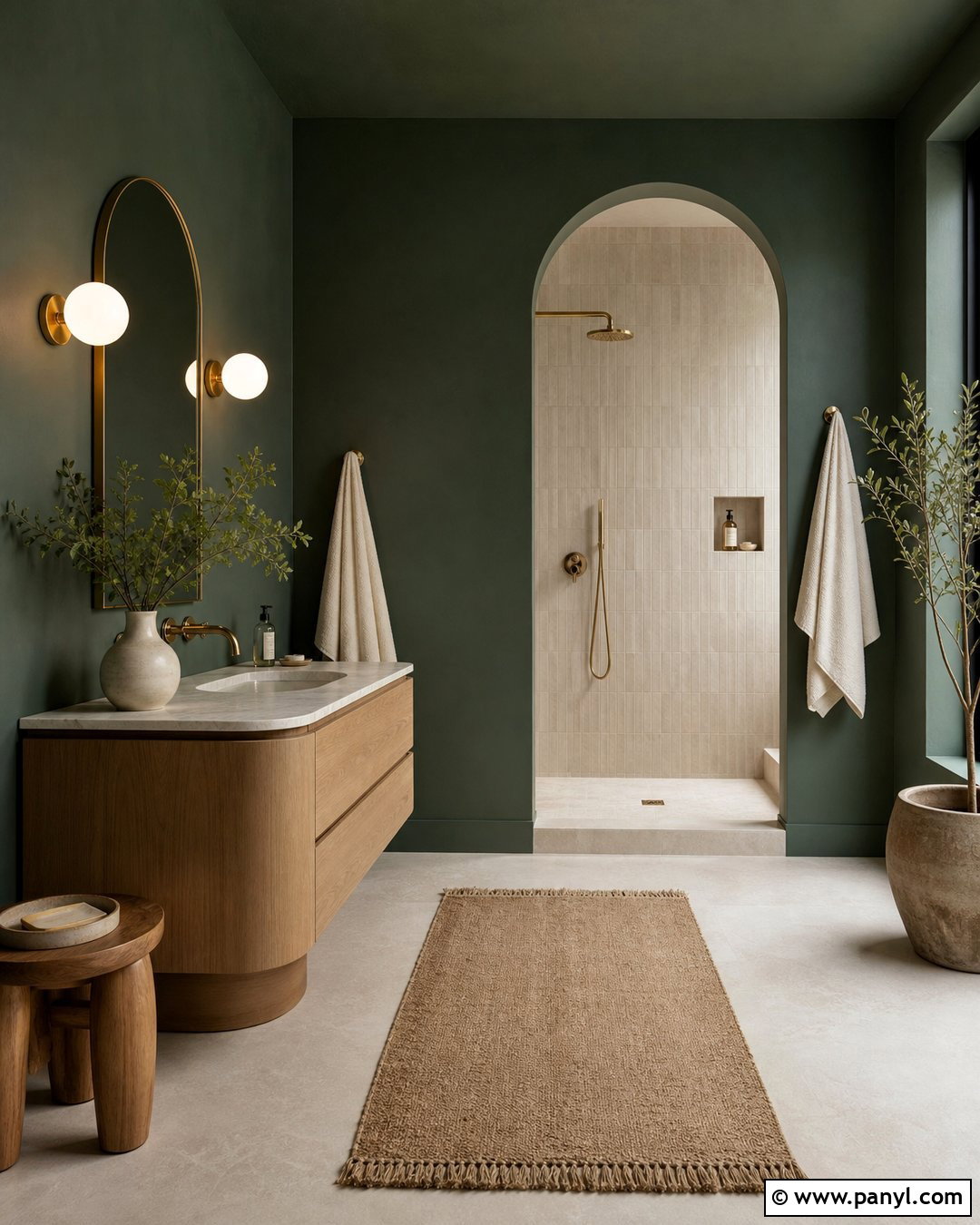 Dark Green Bathroom Walls With Arched Details - 35 dark green bathroom walls