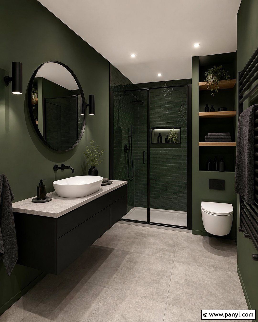 Dark Green Bathroom Walls With Black Fixtures - 35 dark green bathroom walls