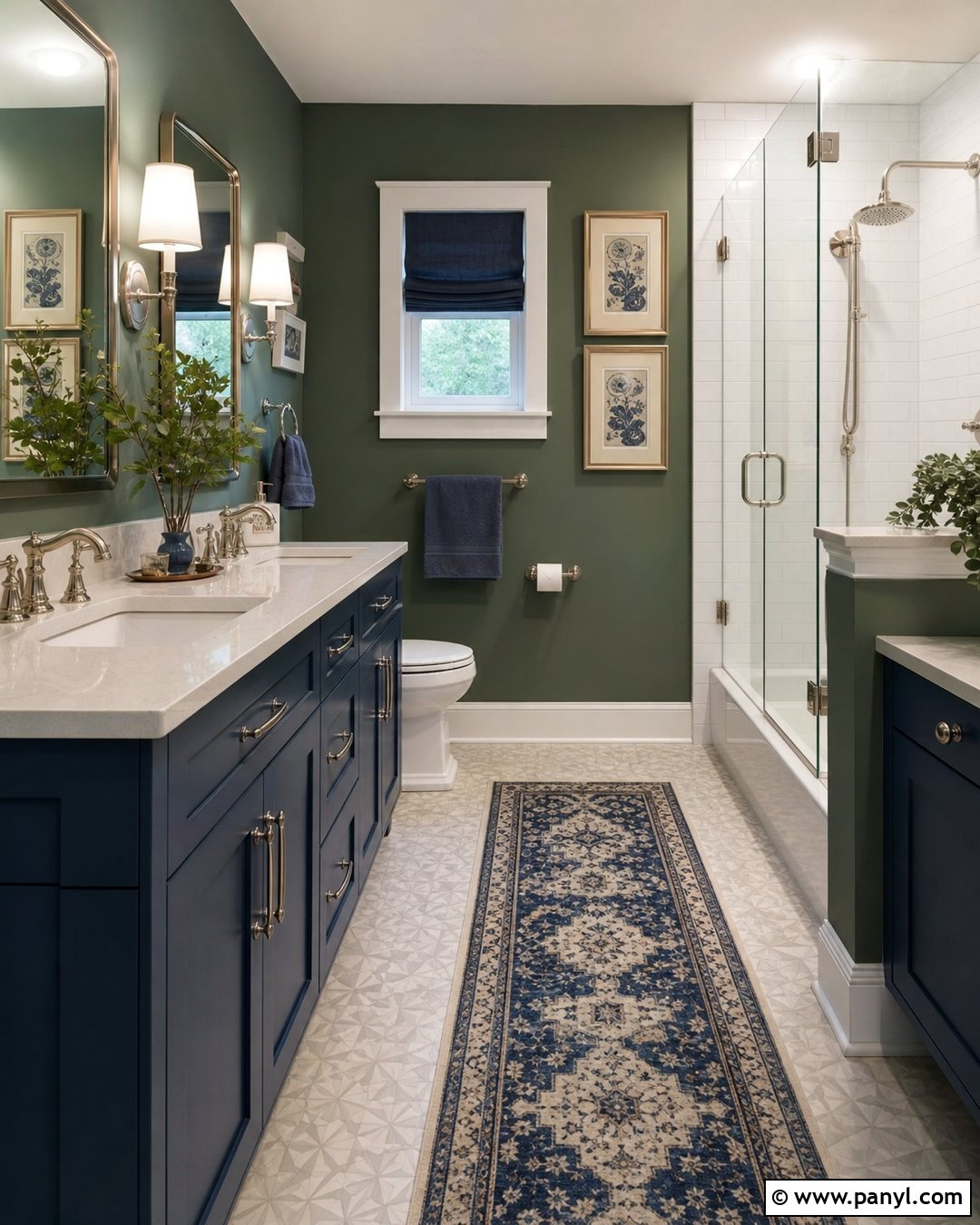 Dark Green Bathroom Walls With Blue Accents - 35 dark green bathroom walls