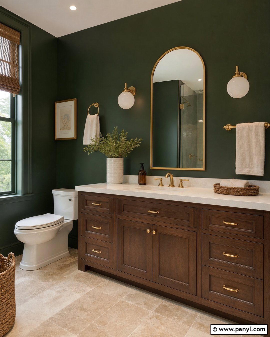 Dark Green Bathroom Walls With Brass Fixtures - 35 dark green bathroom walls