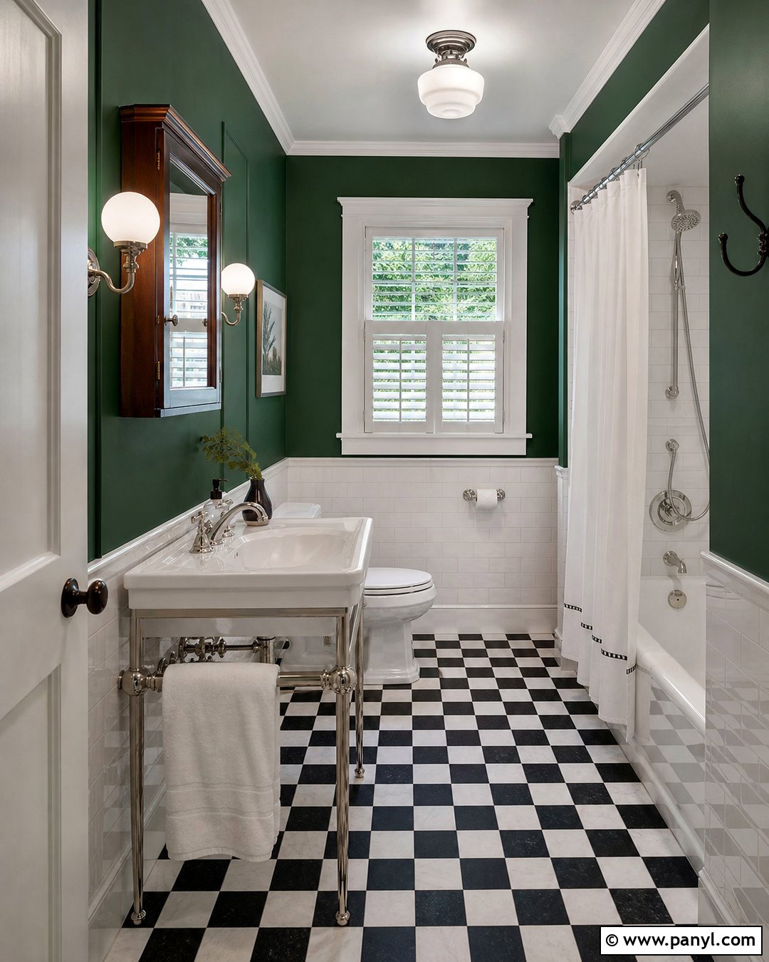 Dark Green Bathroom Walls With Checkerboard Floor - 35 dark green bathroom walls