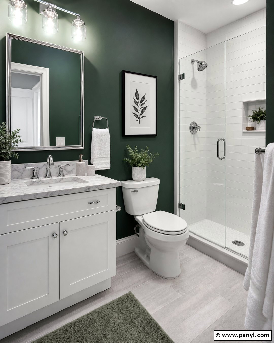 Dark Green Bathroom Walls With Chrome Fixtures - 35 dark green bathroom walls
