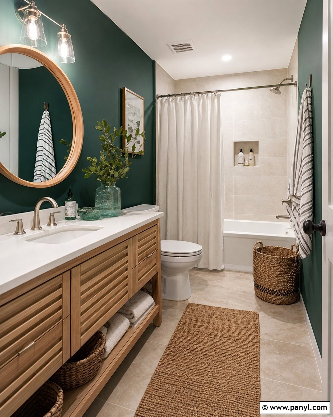 Dark Green Bathroom Walls With Coastal Decor - 35 dark green bathroom walls