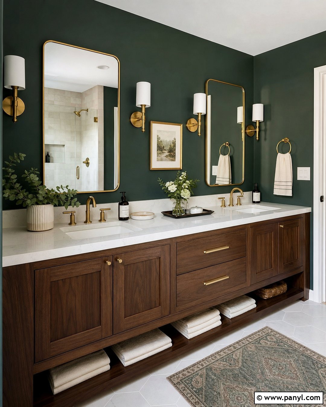 Dark Green Bathroom Walls With Double Vanity - 35 dark green bathroom walls