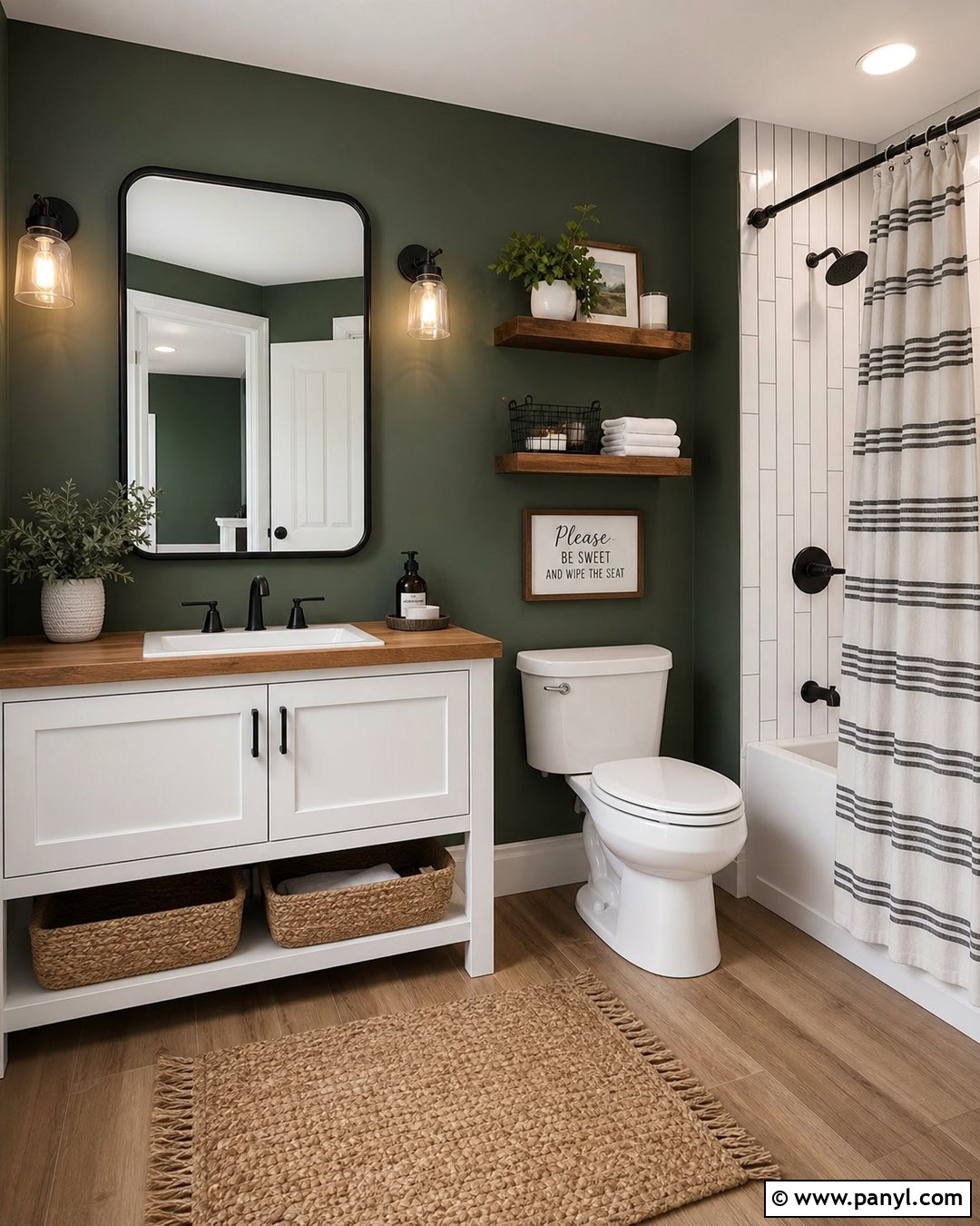 Dark Green Bathroom Walls With Farmhouse Decor - 35 dark green bathroom walls