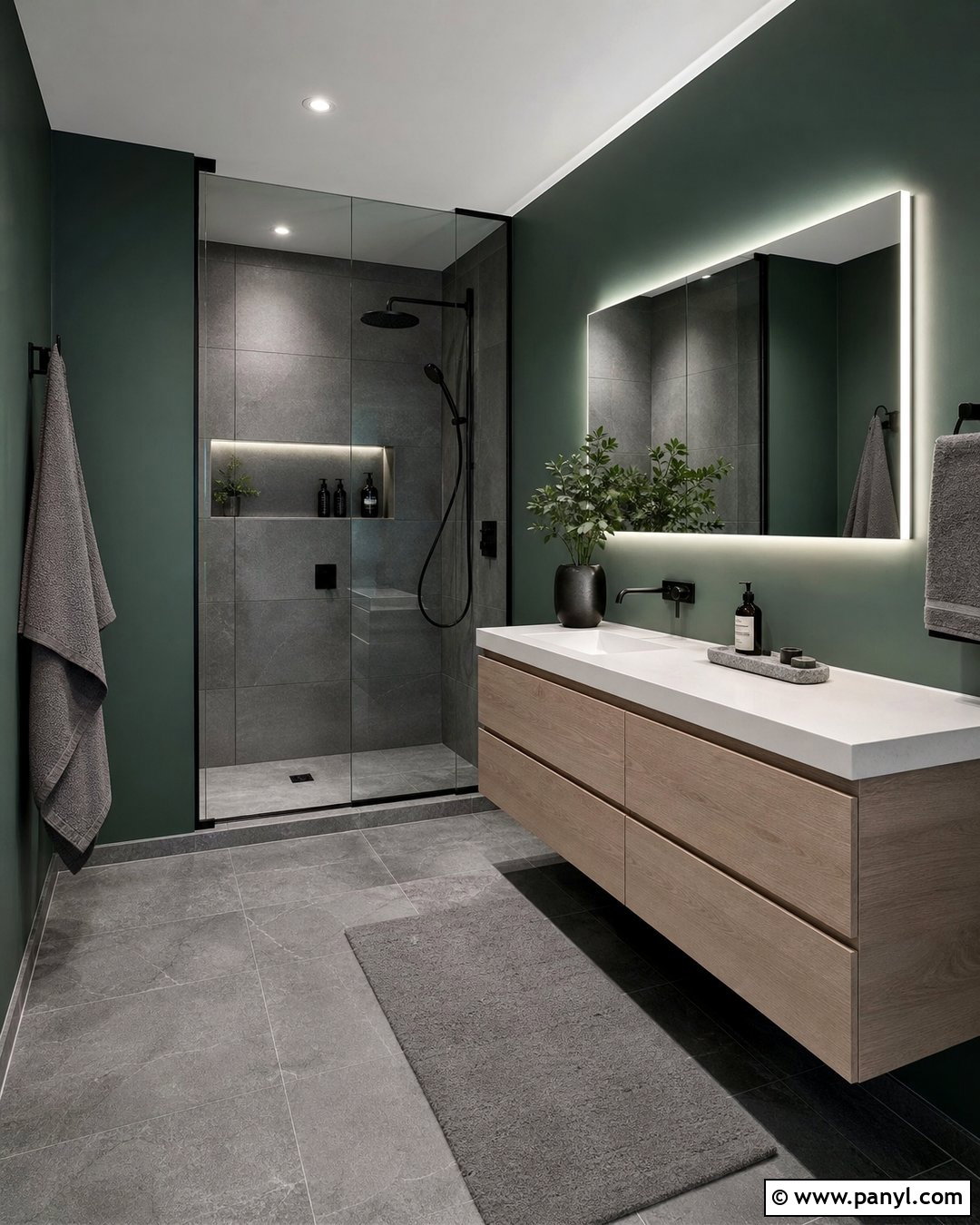 Dark Green Bathroom Walls With Gray Tile - 35 dark green bathroom walls