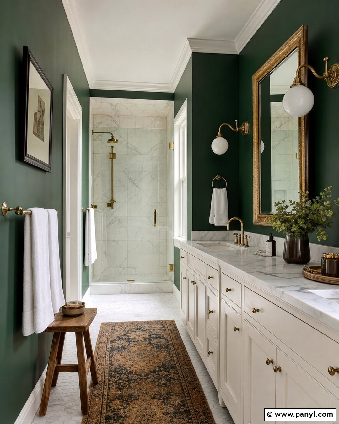 Dark Green Bathroom Walls With Marble - 35 Dark Green Painted Walls