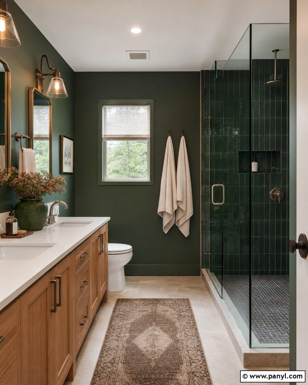 Dark Green Bathroom Walls With Matching Tile - 35 dark green bathroom walls