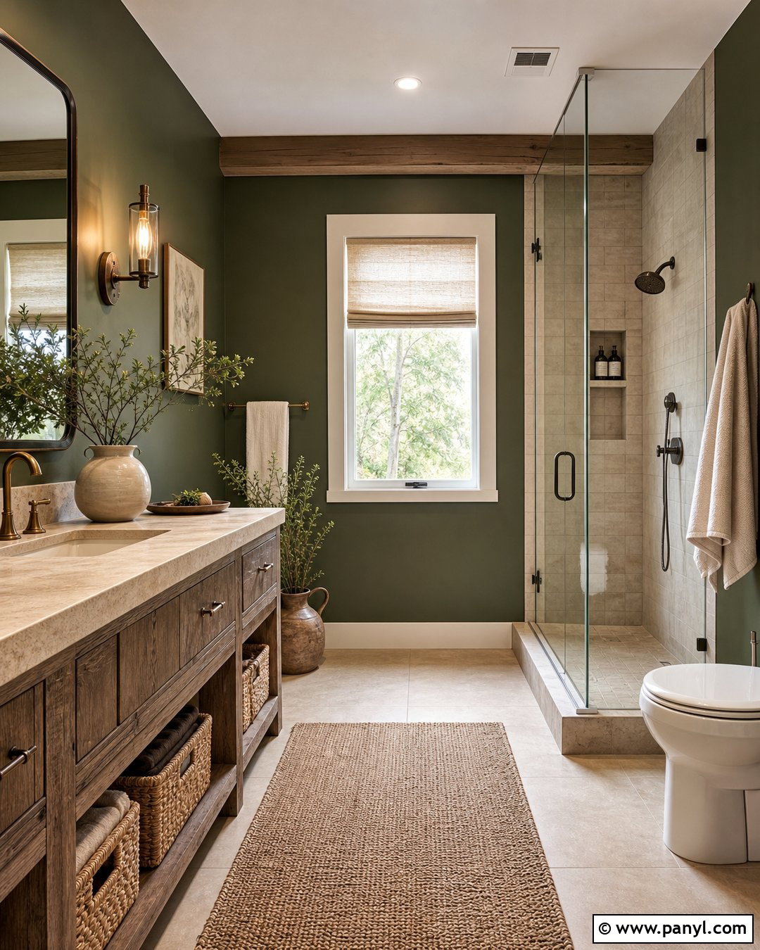 Dark Green Bathroom Walls With Rustic Wood - 35 dark green bathroom walls