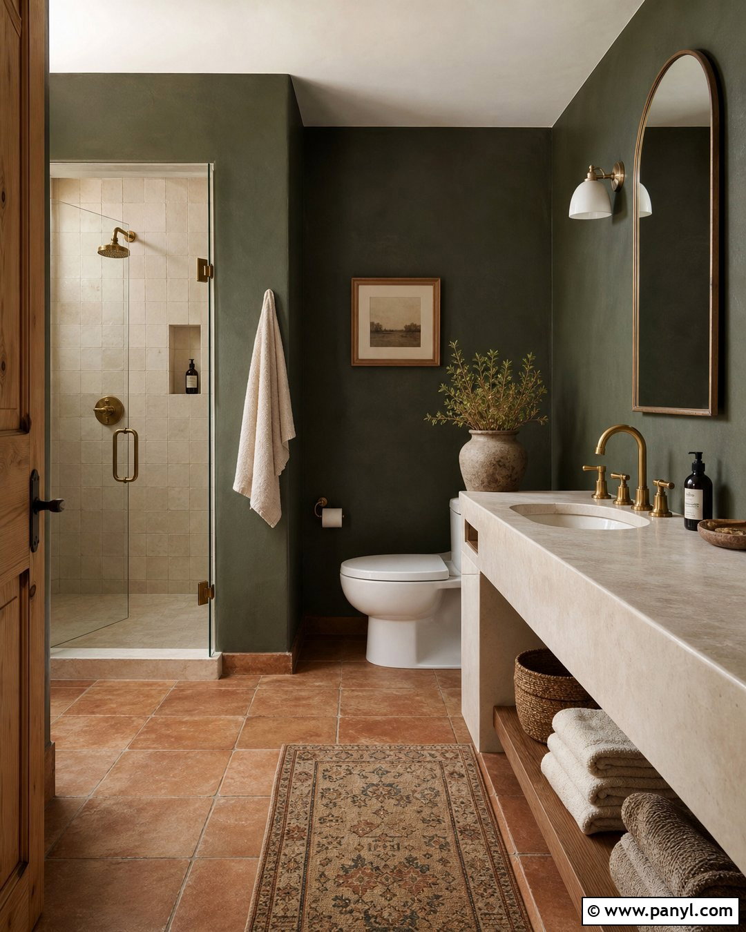 Dark Green Bathroom Walls With Terracotta Tile - 35 dark green bathroom walls