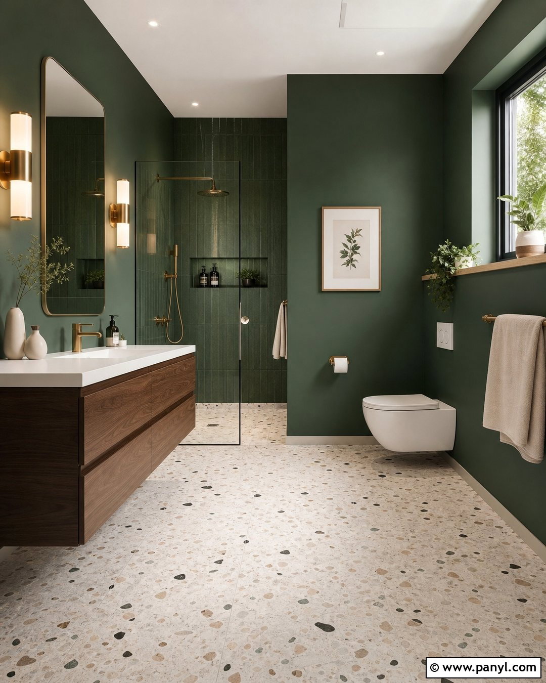 Dark Green Bathroom Walls With Terrazzo Floor - 35 dark green bathroom walls