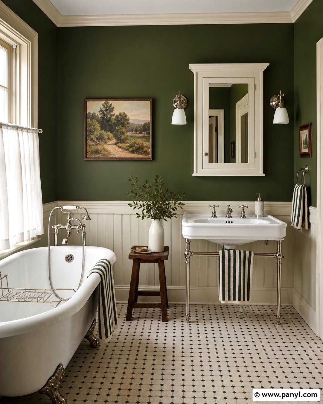 Dark Green Bathroom Walls With Vintage Fixtures - 35 dark green bathroom walls