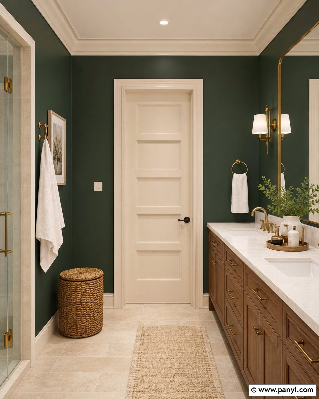 Dark Green Bathroom Walls With Warm White Trim - 35 dark green bathroom walls
