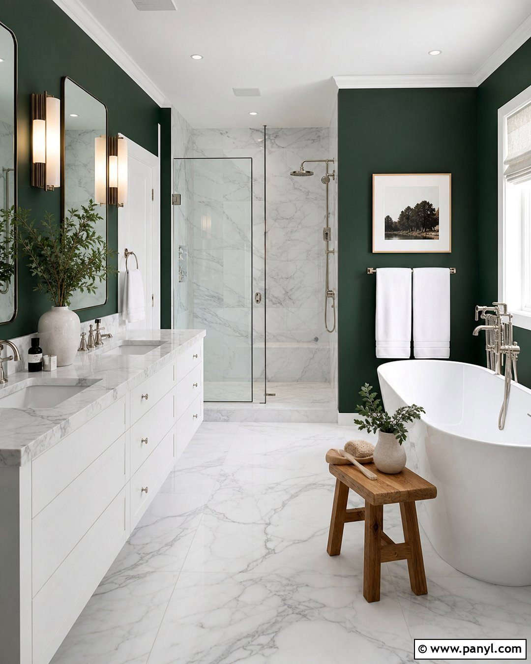 Dark Green Bathroom Walls With White Marble - 35 dark green bathroom walls