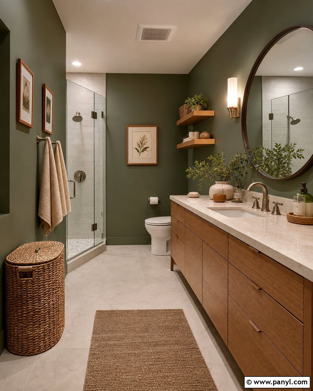 Dark Green Bathroom Walls With Wood Vanity - 35 dark green bathroom walls