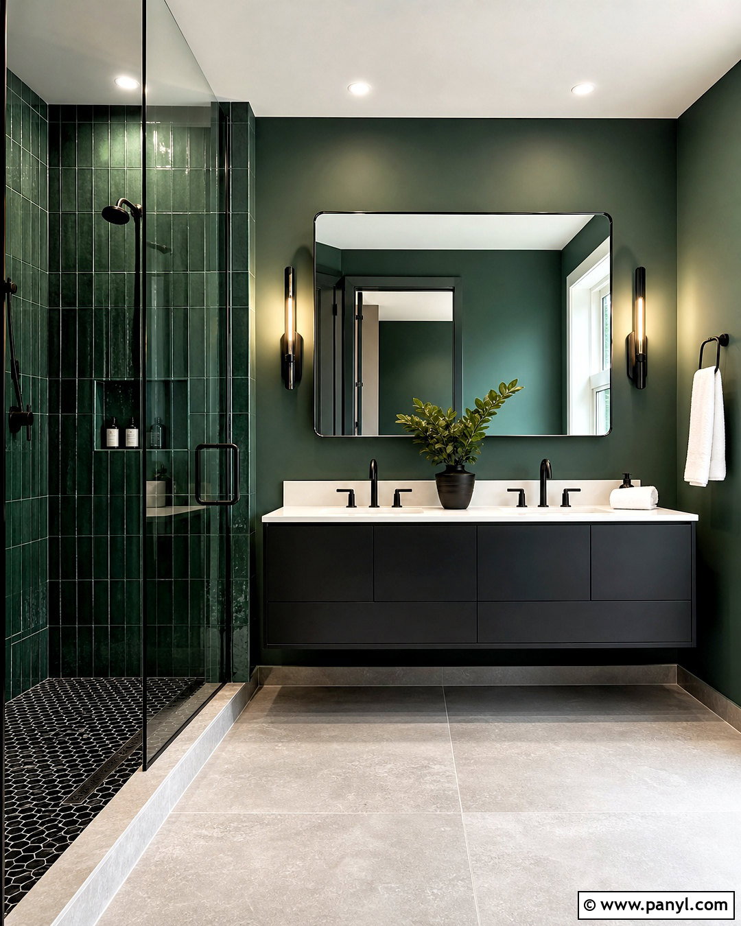 Dark Green Bathroom With Black Accents - 20 green bathroom design ideas