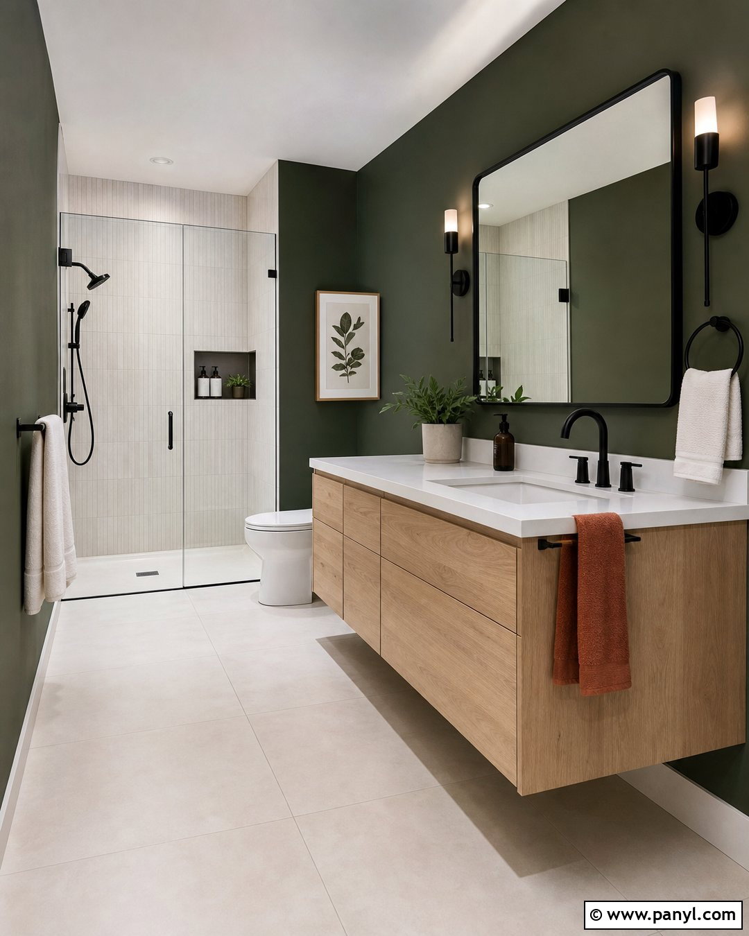 Dark Green Bathroom With Black Fixtures - 45 dark green walls