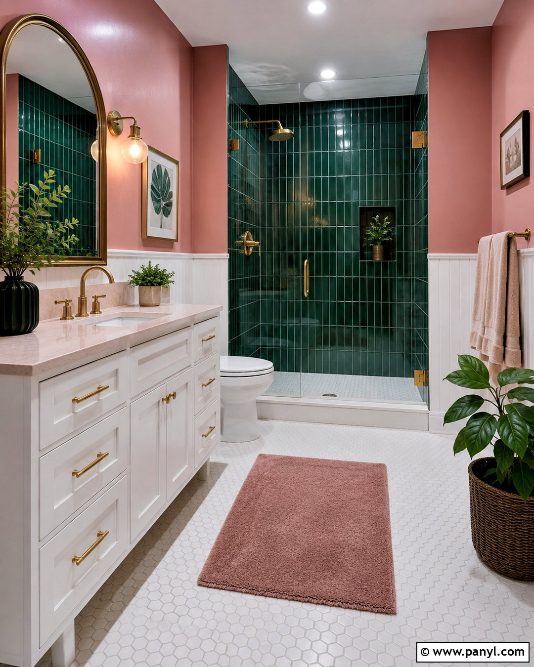 Dark Green Bathroom With Blush Pink - 20 dark green bathroom decor ideas