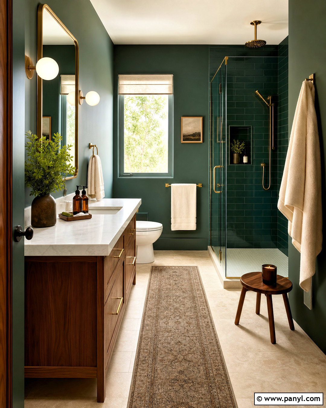 Dark Green Bathroom With Brass Fixtures - 20 dark green bathroom ideas