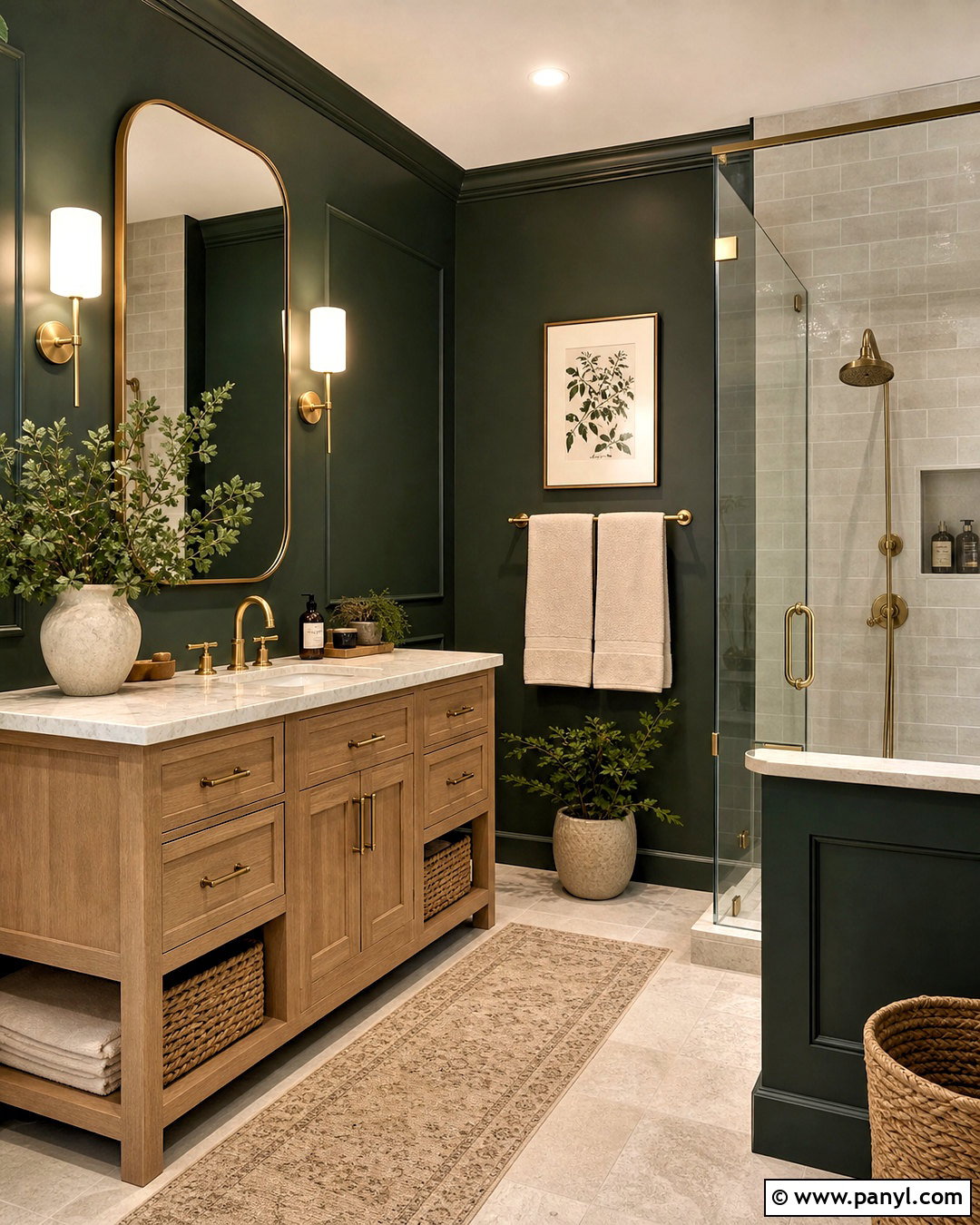 Dark Green Bathroom With Brass Fixtures - 20 dark green moody bathroom ideas