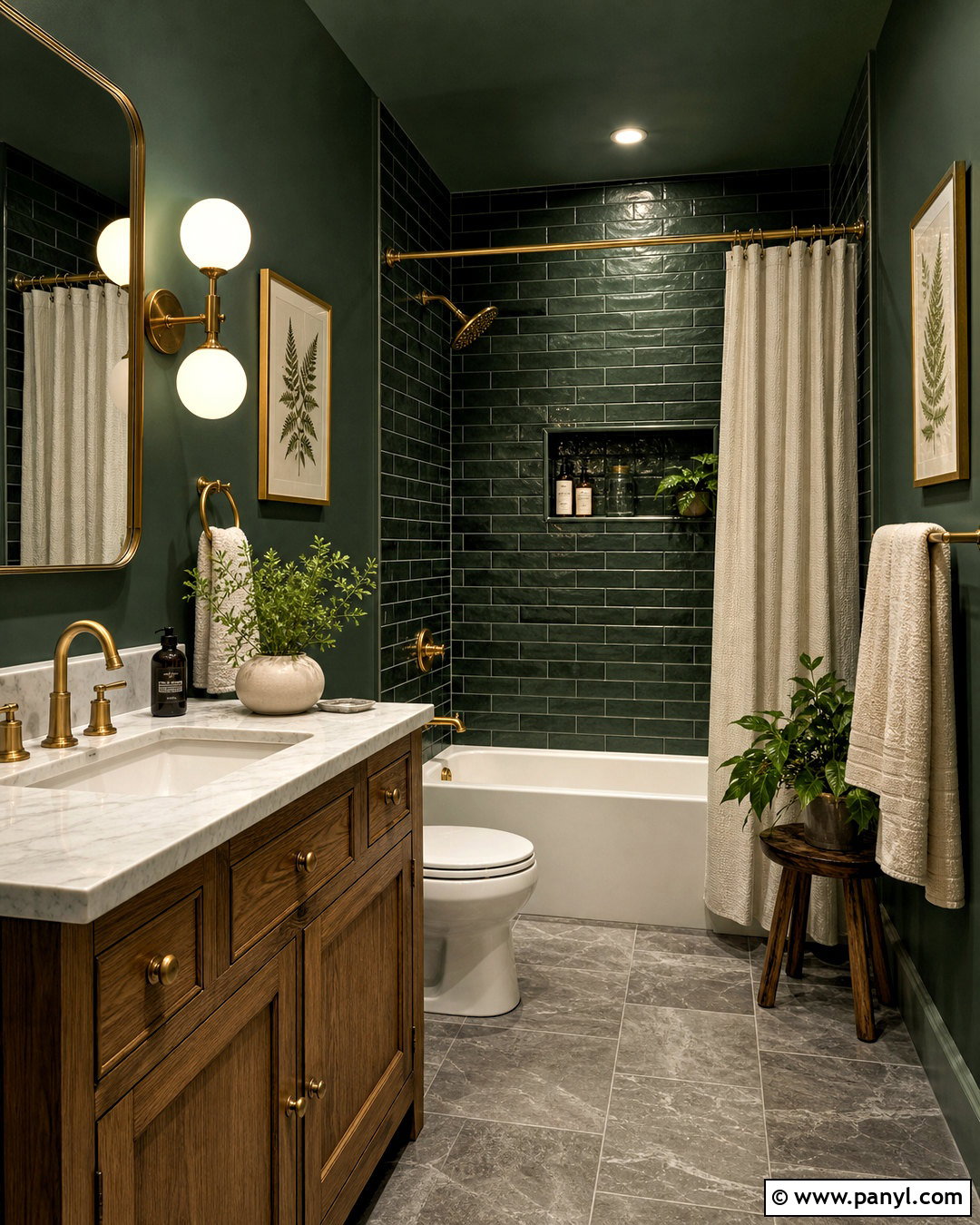 Dark Green Bathroom With Brass - 20 dark moody bathroom ideas