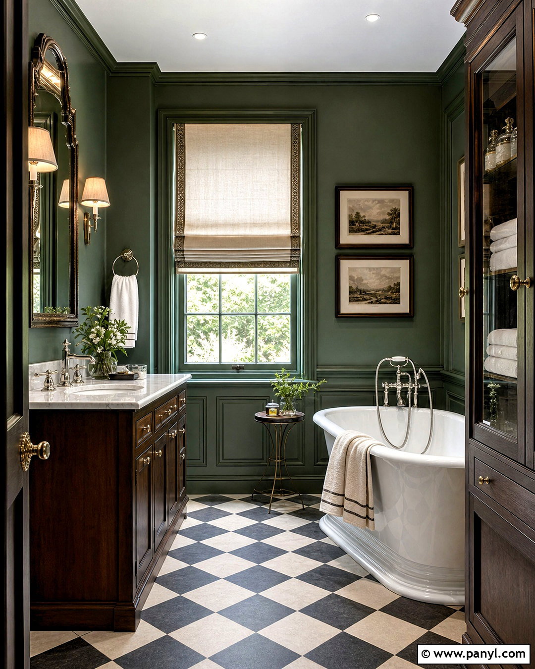 Dark Green Bathroom With Checkerboard Floor - 20 dark green bathroom ideas