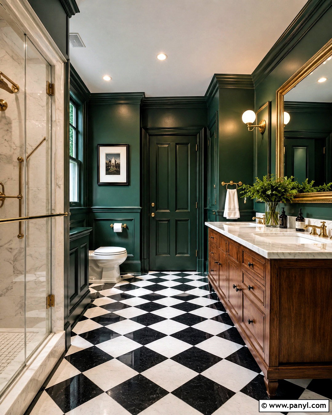 Dark Green Bathroom With Checkerboard Floor - 20 dark green bathroom decor ideas