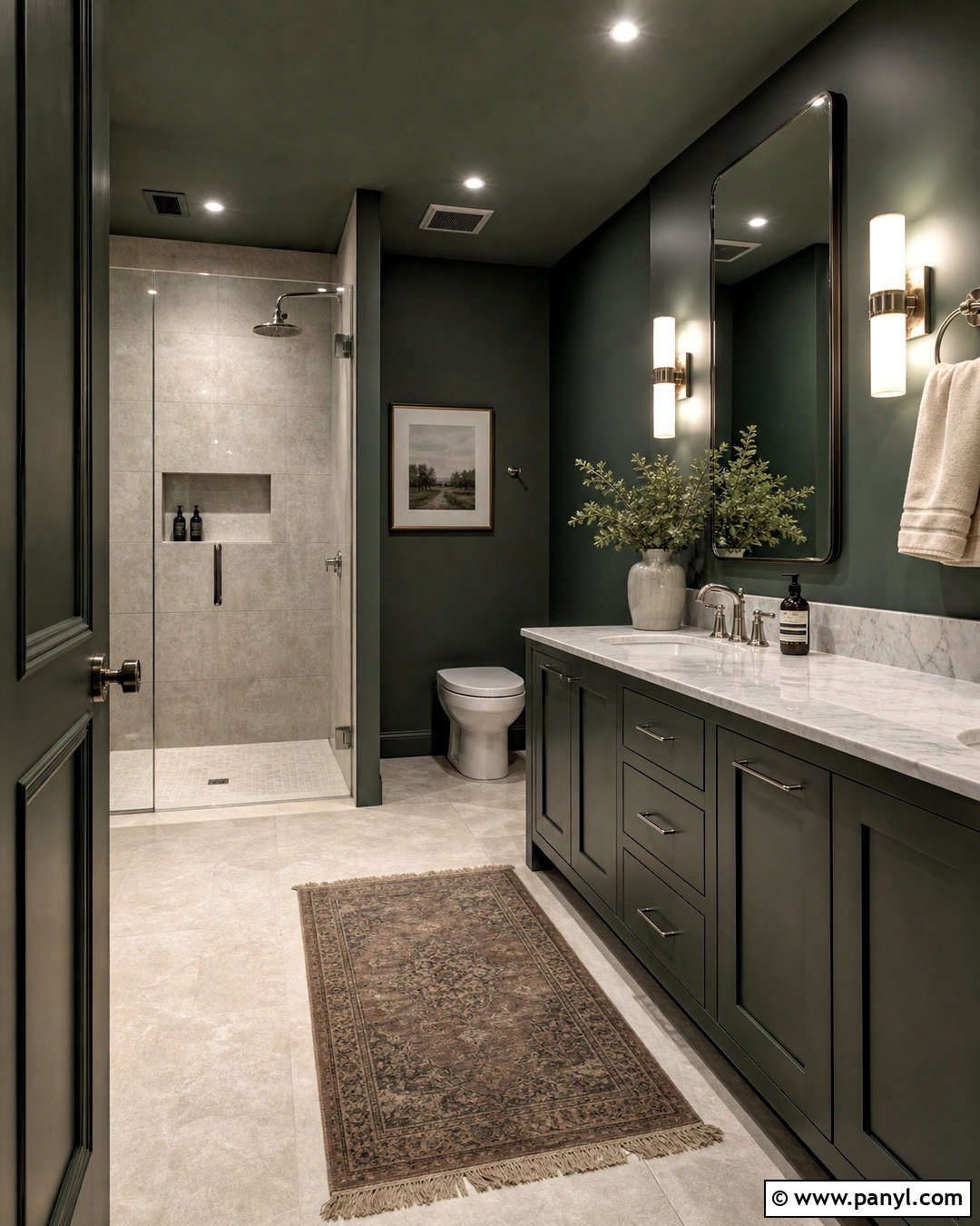 Dark Green Bathroom With Color Drenched Walls - 20 dark green moody bathroom ideas
