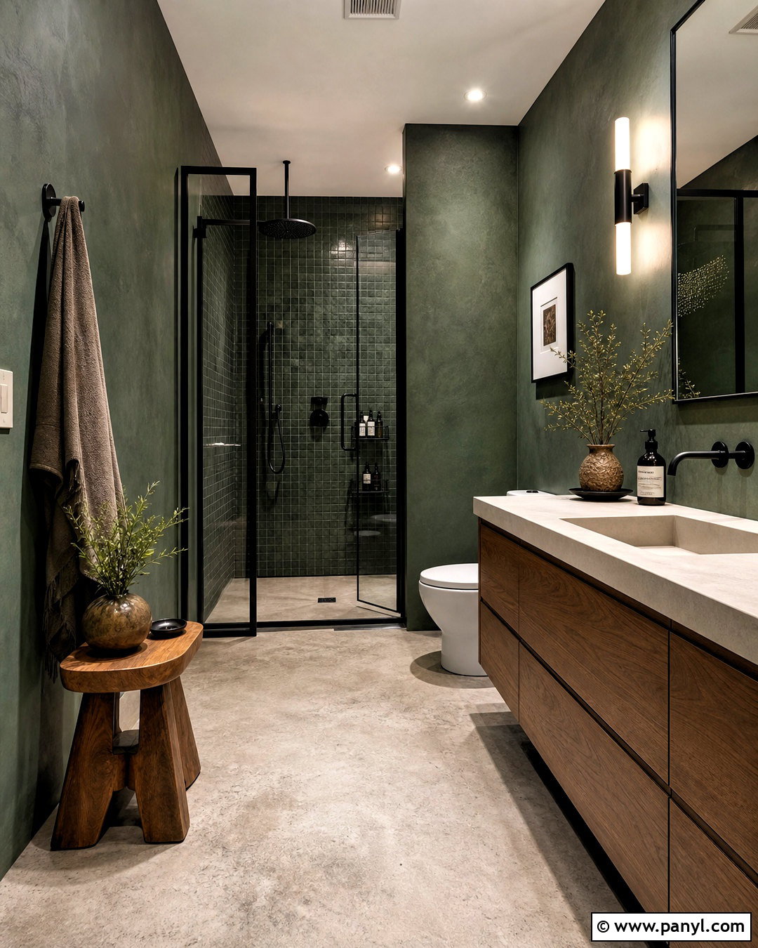 Dark Green Bathroom With Concrete Floor - 20 dark green moody bathroom ideas
