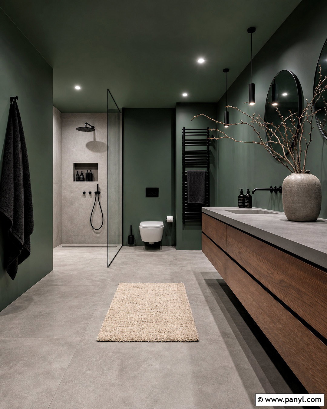Dark Green Bathroom With Concrete Grey - 20 grey and green bathroom ideas