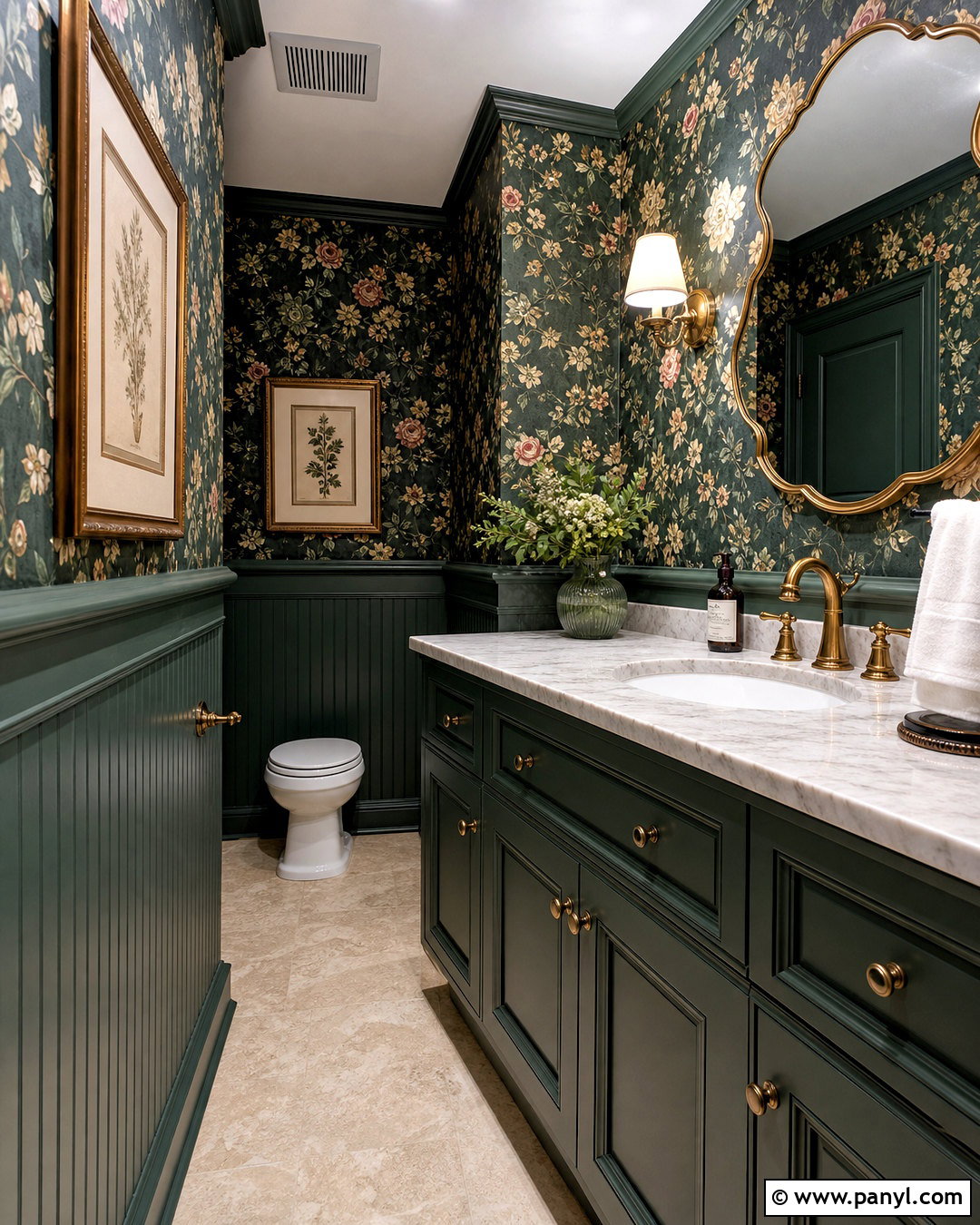 Dark Green Bathroom With Floral Wallpaper - 20 dark green moody bathroom ideas