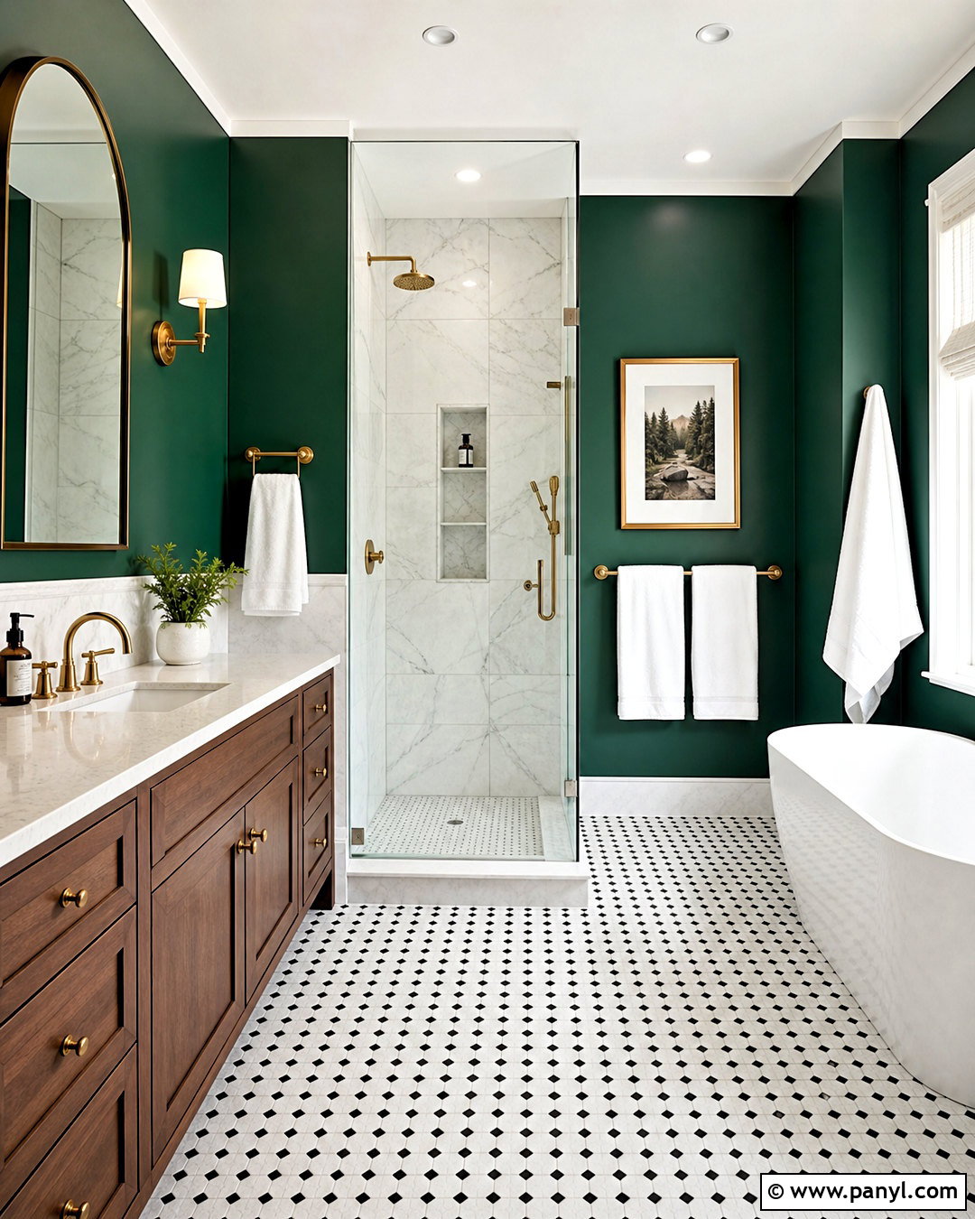 Dark Green Bathroom With Marble Tile - 20 dark green interior design ideas