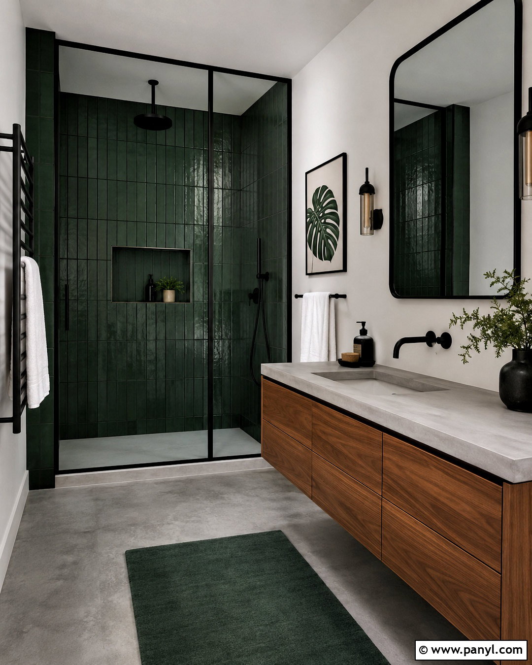 Dark Green Bathroom With Matte Black Accents - 20 dark green bathroom decor ideas