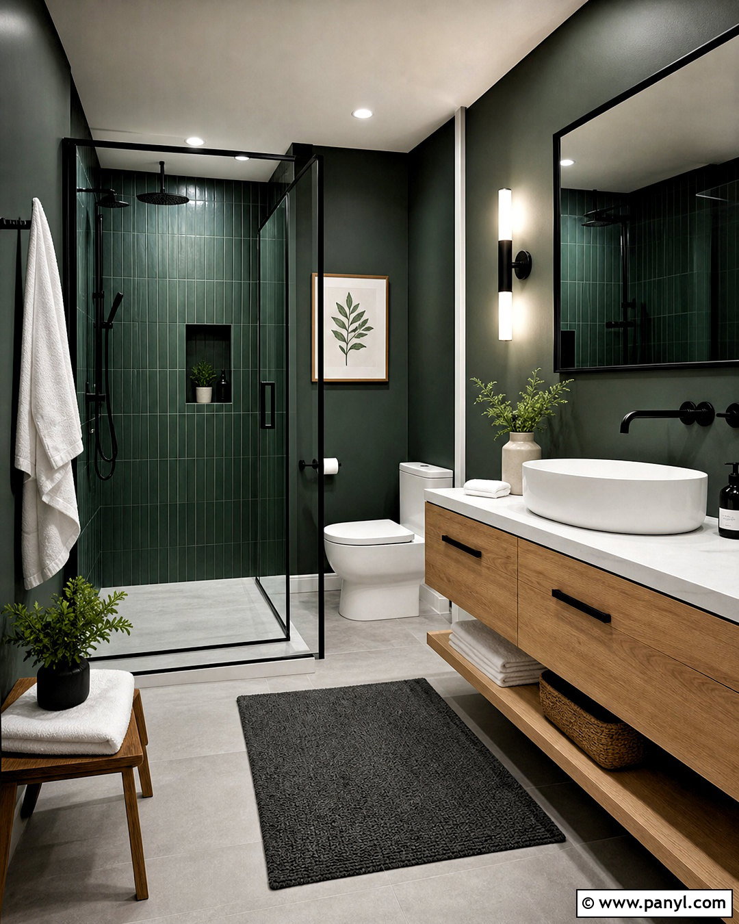 Dark Green Bathroom With Matte Black Fixtures - 20 dark green bathroom ideas