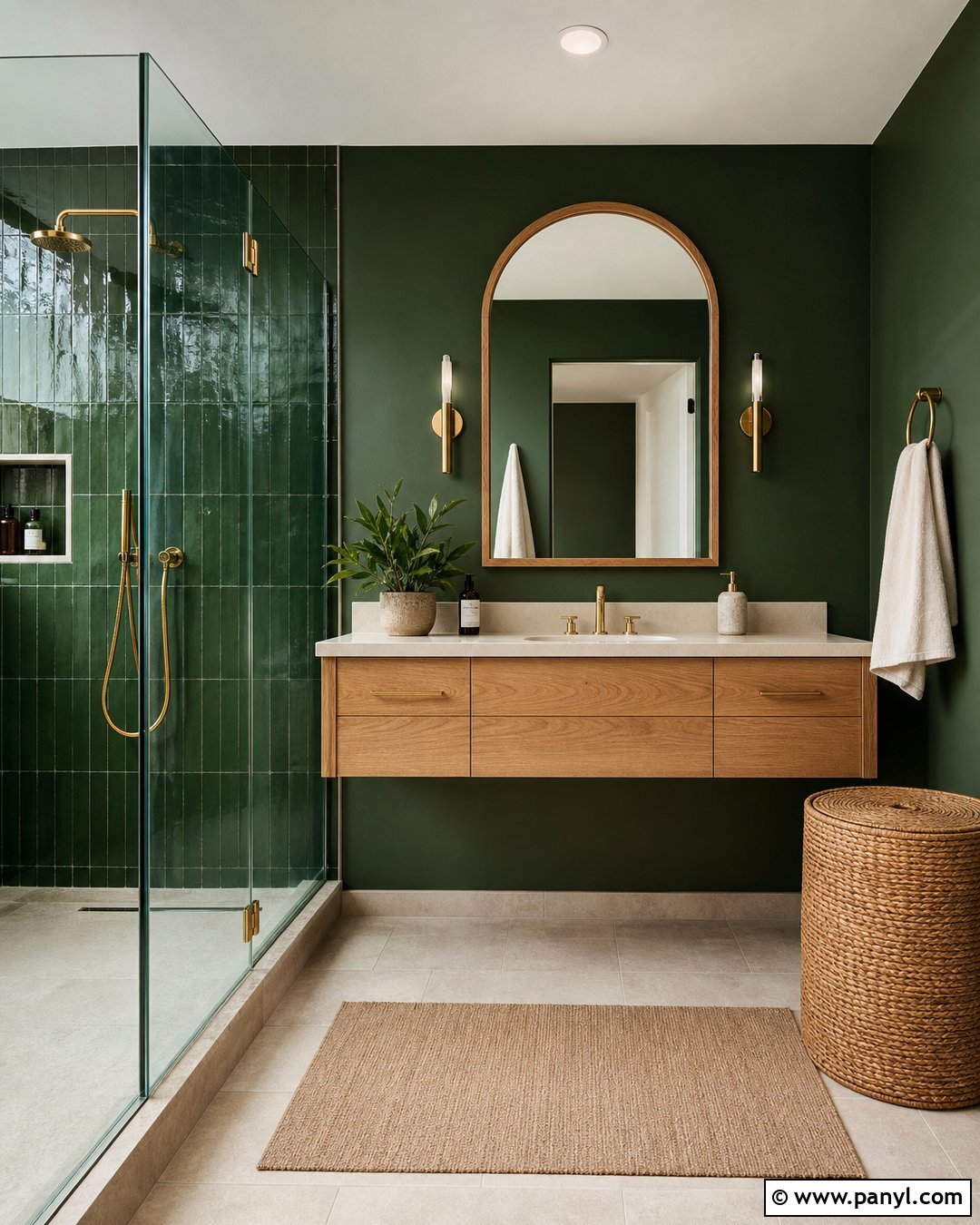 Dark Green Bathroom With Oak Vanity - 20 Elegant Bathroom With Dark Walls