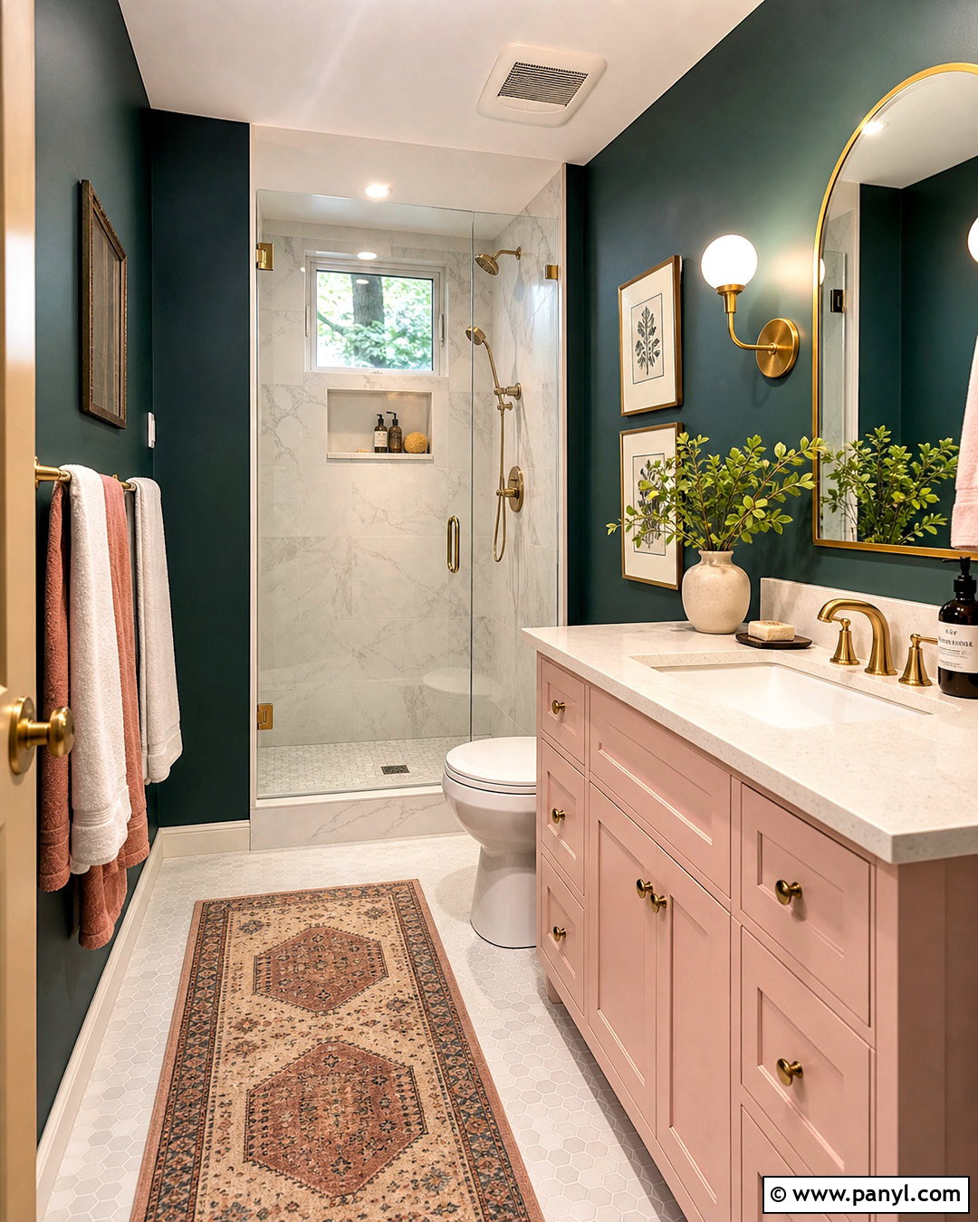 Dark Green Bathroom With Pink Accents - 20 dark green moody bathroom ideas