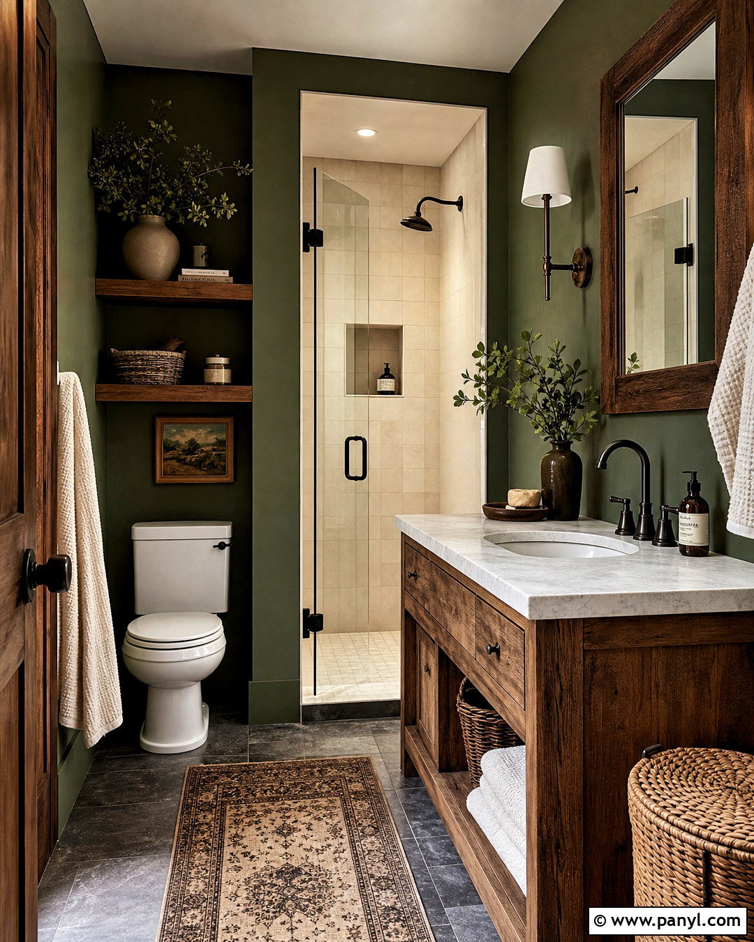 Dark Green Bathroom With Rustic Wood - 20 dark green moody bathroom ideas