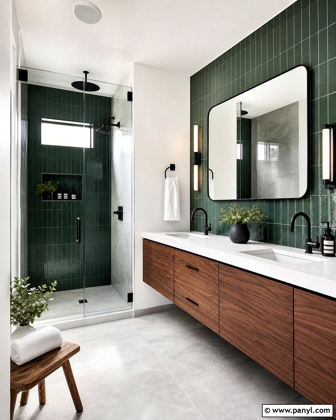Dark Green Bathroom With Subway Tile - 20 green bathroom inspo ideas