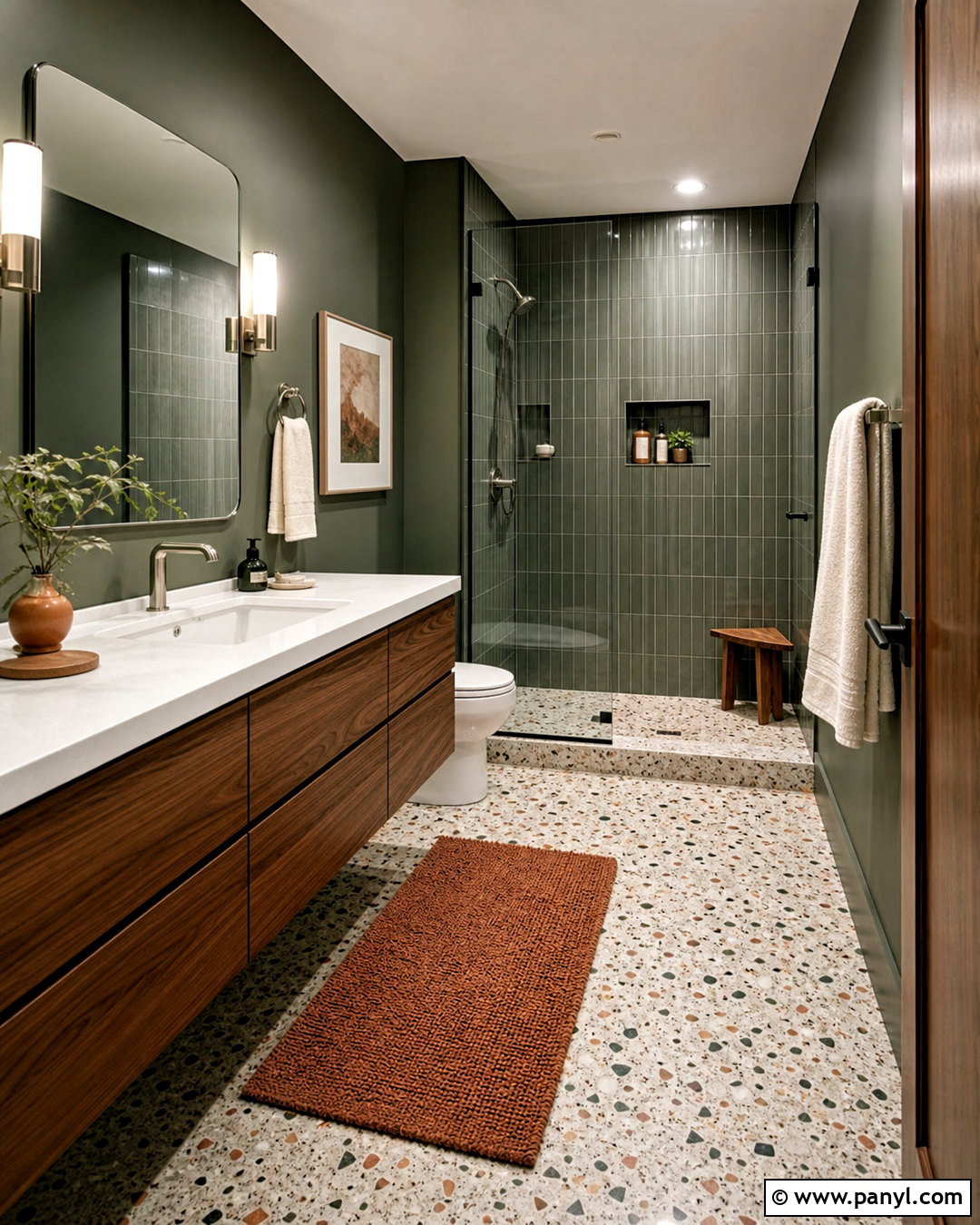 Dark Green Bathroom With Terrazzo Floor - 20 dark green bathroom ideas
