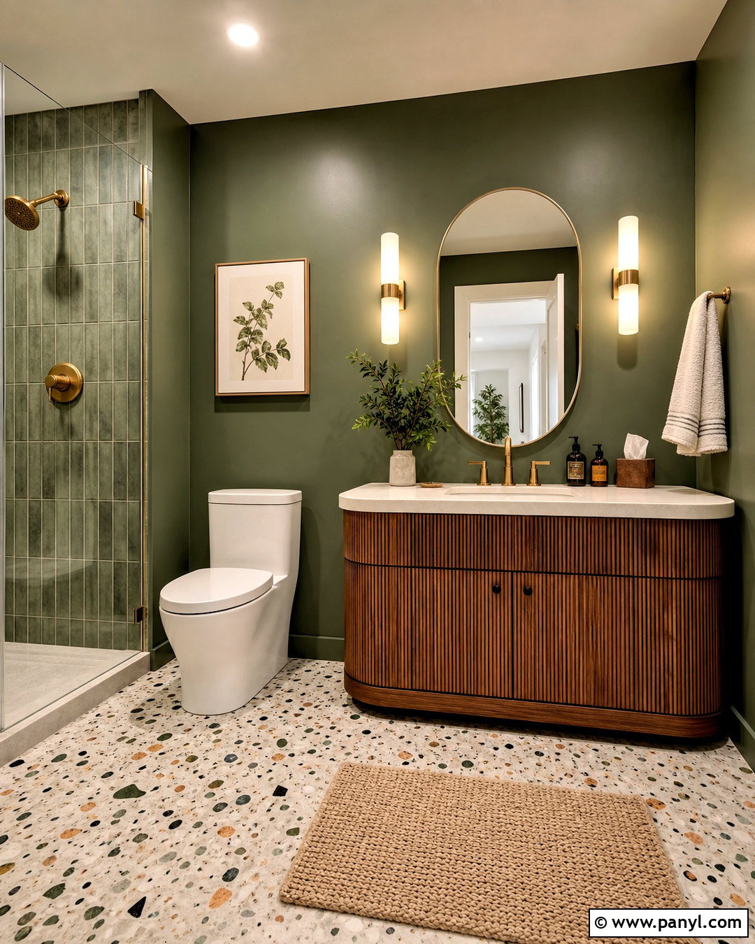 Dark Green Bathroom With Terrazzo Tile - 20 dark green moody bathroom ideas