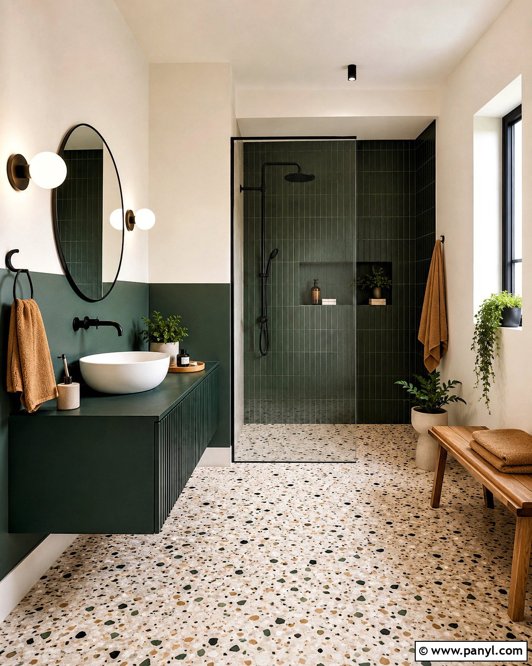 Dark Green Bathroom With Terrazzo Tile - 20 dark green bathroom decor ideas