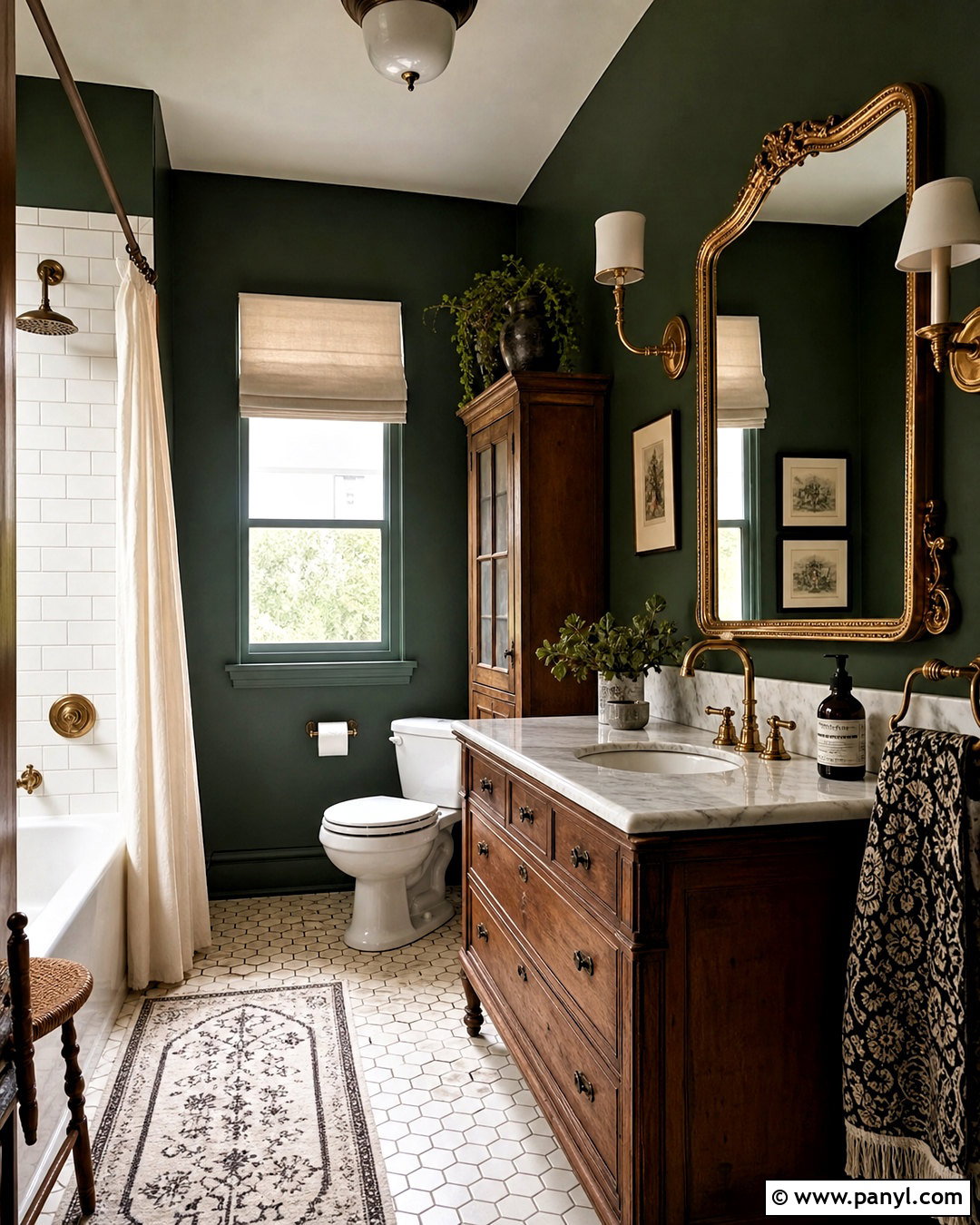 Dark Green Bathroom With Vintage Vanity - 20 dark green moody bathroom ideas