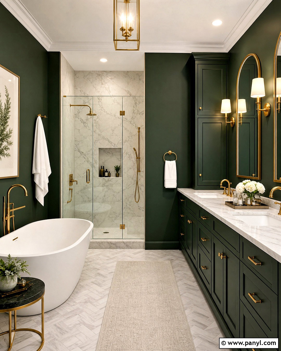 Dark Green Bathroom With White Marble - 20 dark green and gold bathroom ideas