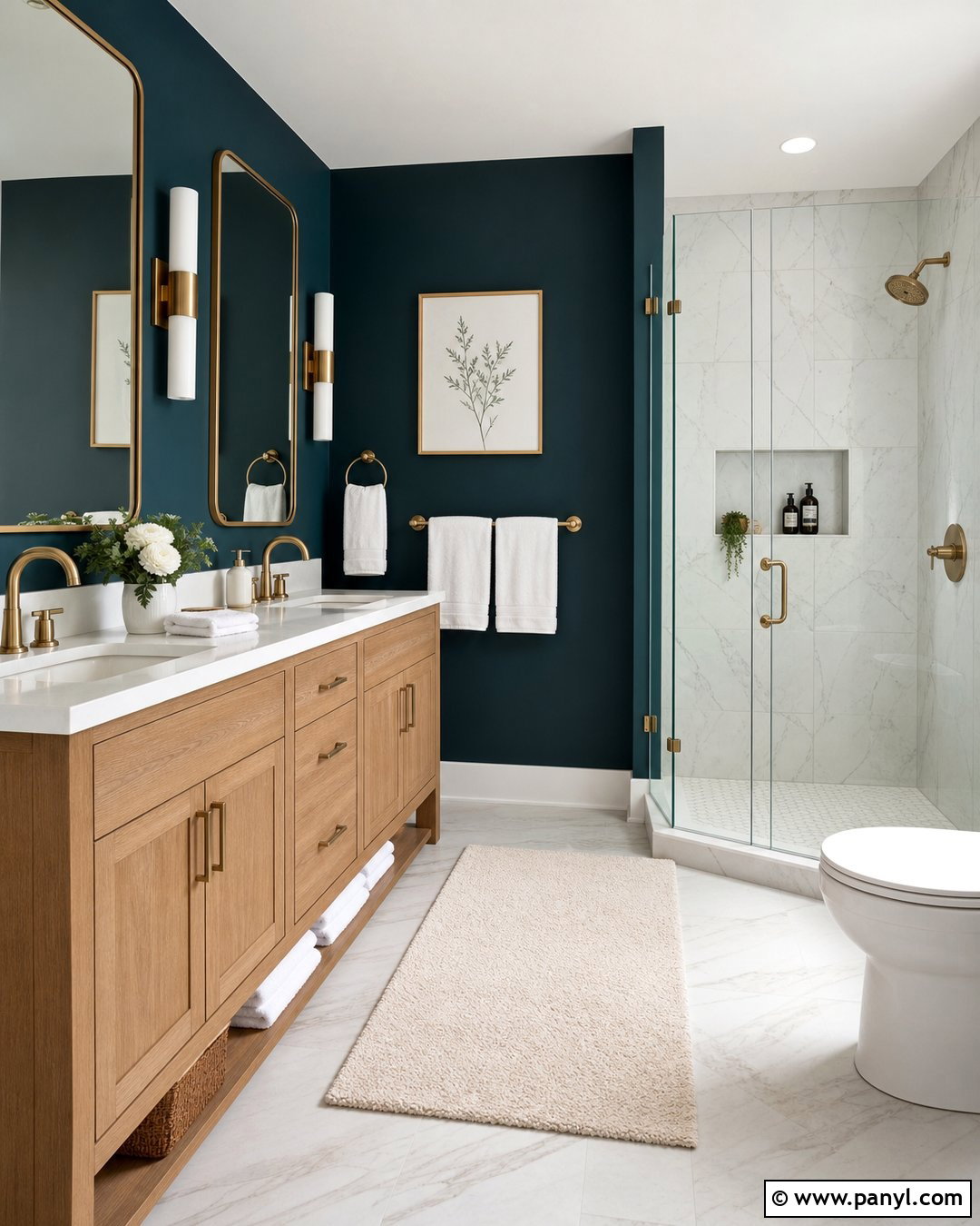 Dark Green Bathroom With White Marble - 20 Dark Green Color For Wall Ideas