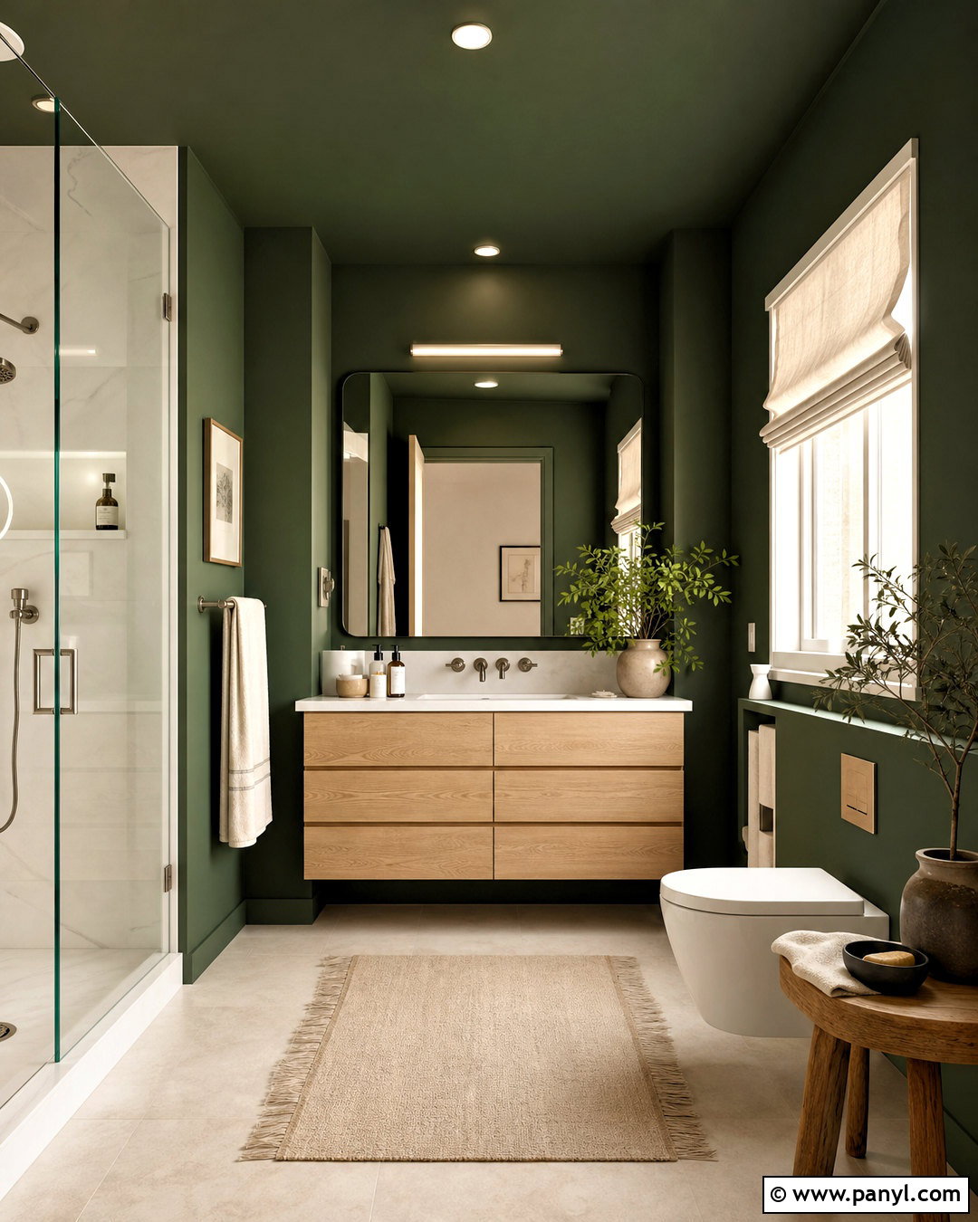 Dark Green Bathroom With White Oak Vanity - 20 dark green bathroom ideas