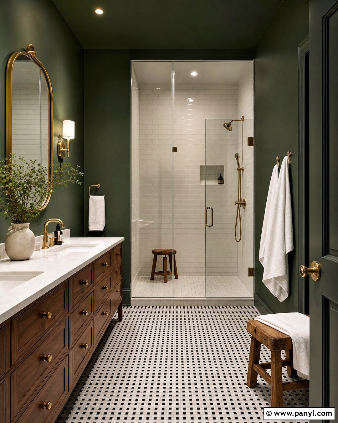 Dark Green Bathroom With White Tile - 20 dark green interior ideas