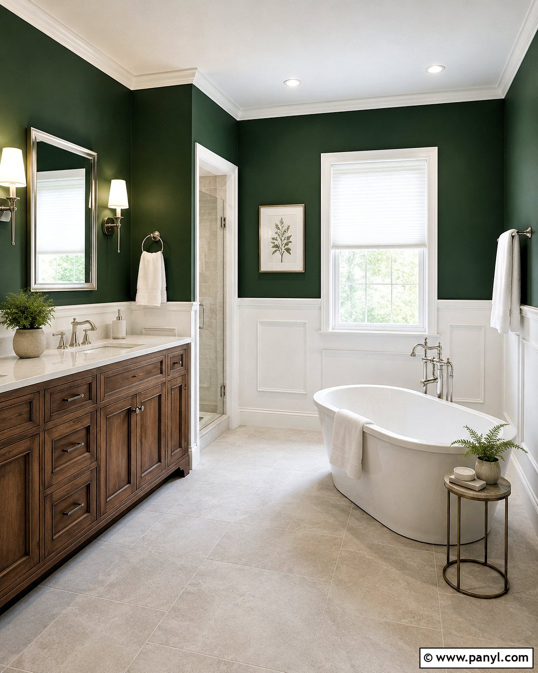 Dark Green Bathroom With White Wainscoting - 20 dark green and white bathroom ideas
