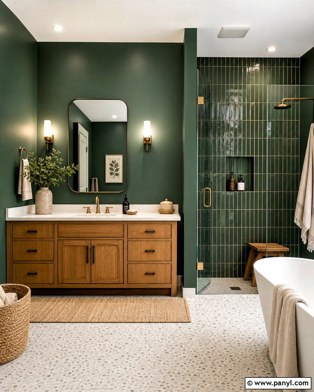 Dark Green Bathroom With Wood Vanity - 20 dark green moody bathroom ideas